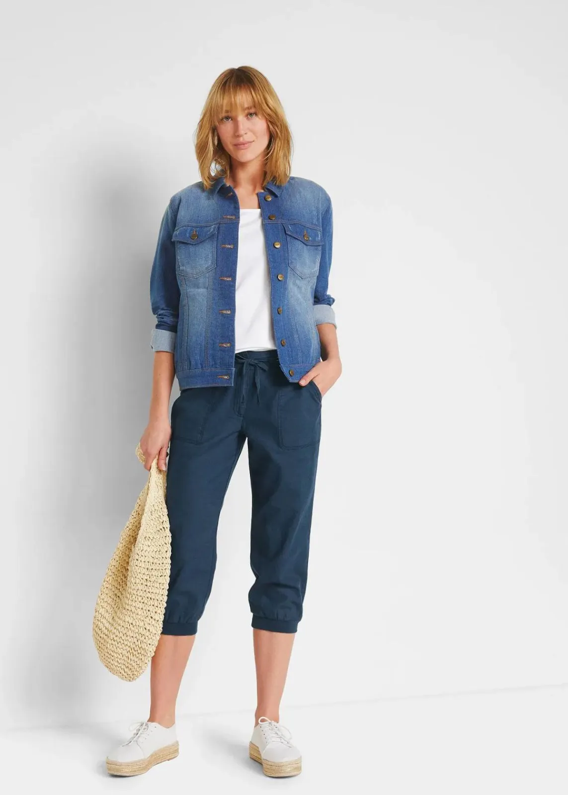 bonprix Hosen|Bekleidung·Kleider^3/4 Hose aus Baumwoll-Leinen-Mix dunkelblau