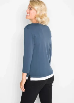bonprix Shirts & Tops^2 in 1 Baumwoll-Shirt, 3/4-Arm indigo bedruckt
