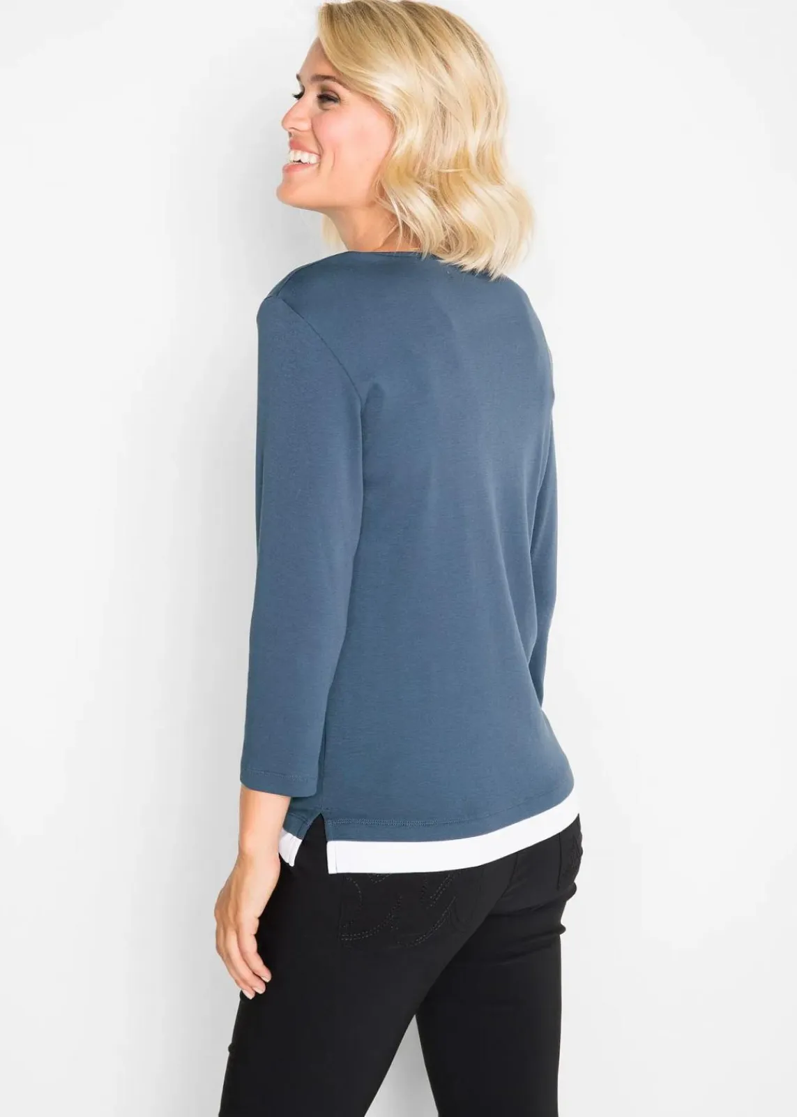bonprix Shirts & Tops^2 in 1 Baumwoll-Shirt, 3/4-Arm indigo bedruckt