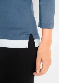 bonprix Shirts & Tops^2 in 1 Baumwoll-Shirt, 3/4-Arm indigo bedruckt