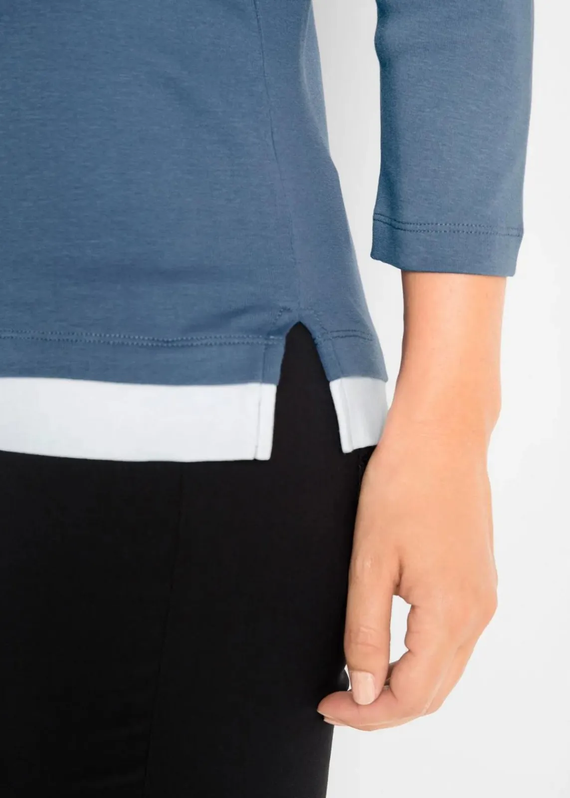bonprix Shirts & Tops^2 in 1 Baumwoll-Shirt, 3/4-Arm indigo bedruckt