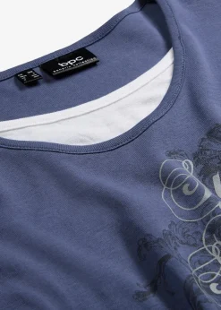 bonprix Shirts & Tops^2 in 1 Baumwoll-Shirt, 3/4-Arm indigo bedruckt