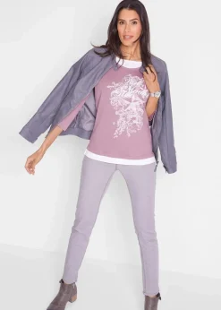 bonprix Shirts & Tops^2 in 1 Baumwoll-Shirt, 3/4-Arm mattviolett bedruckt
