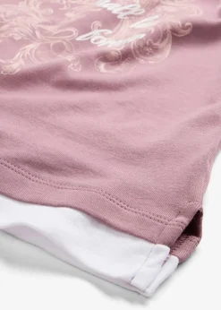 bonprix Shirts & Tops^2 in 1 Baumwoll-Shirt, 3/4-Arm mattviolett bedruckt