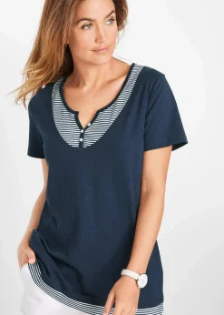 bonprix Shirts & Tops|Nachhaltigere Materialien^2 in 1 Shirt aus Bio-Baumwolle, kurzarm dunkelblau gestreift