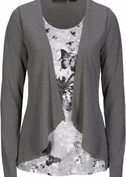 bonprix Shirts & Tops|Nachhaltigere Materialien^2 in 1 Shirt bedruckt anthrazit meliert bedruckt