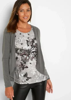 bonprix Shirts & Tops|Nachhaltigere Materialien^2 in 1 Shirt bedruckt anthrazit meliert bedruckt