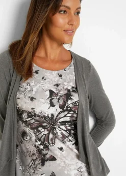 bonprix Shirts & Tops|Nachhaltigere Materialien^2 in 1 Shirt bedruckt anthrazit meliert bedruckt