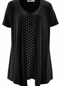 bonprix Shirts & Tops|Nachhaltigere Materialien^2 in 1 Shirt mit V-Ausschnitt, kurzarm schwarz/weiß gepunktet