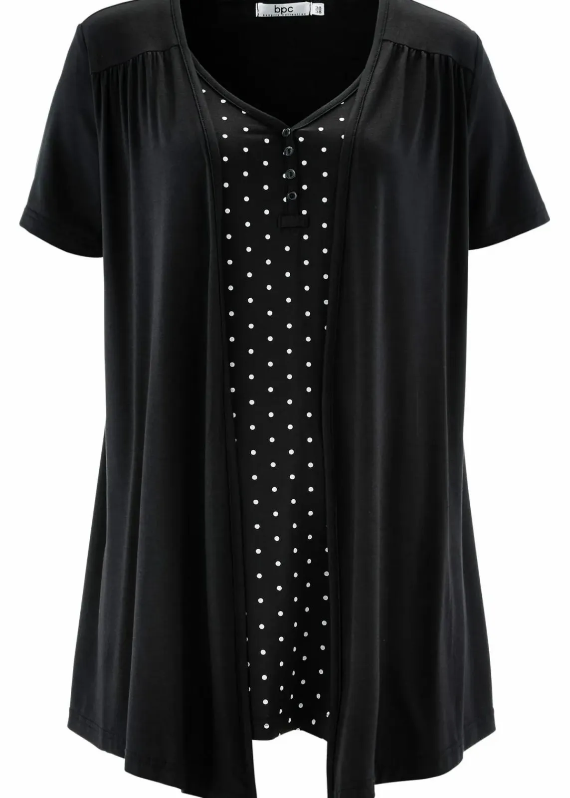 bonprix Shirts & Tops|Nachhaltigere Materialien^2 in 1 Shirt mit V-Ausschnitt, kurzarm schwarz/weiß gepunktet