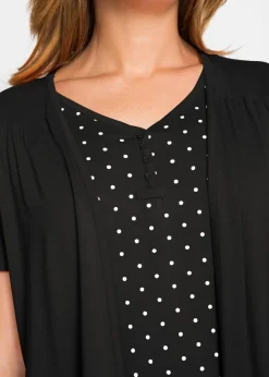 bonprix Shirts & Tops|Nachhaltigere Materialien^2 in 1 Shirt mit V-Ausschnitt, kurzarm schwarz/weiß gepunktet