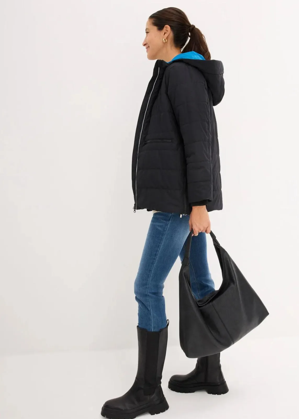 bonprix Bekleidung·Blazer|Umstandsmode^3 in 1 Umstandsjacke mit Trageeinsatz und Reflektoren schwarz/atlantikblau
