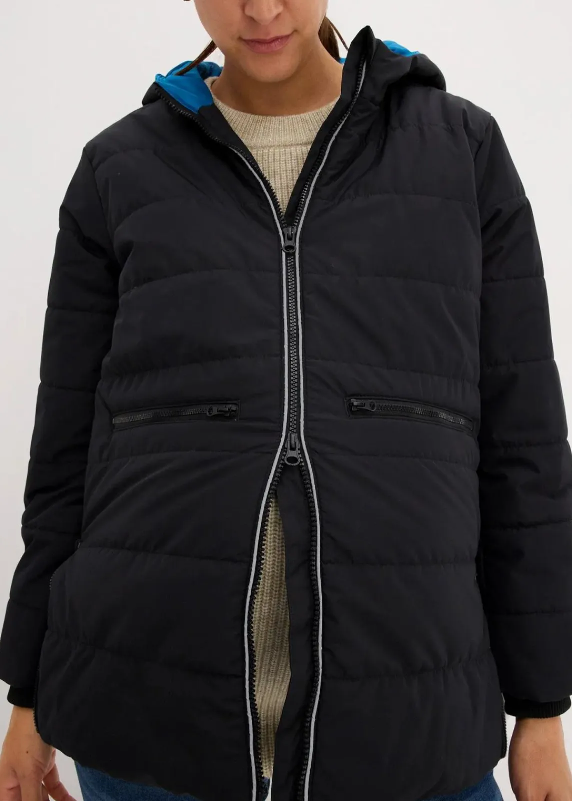 bonprix Bekleidung·Blazer|Umstandsmode^3 in 1 Umstandsjacke mit Trageeinsatz und Reflektoren schwarz/atlantikblau