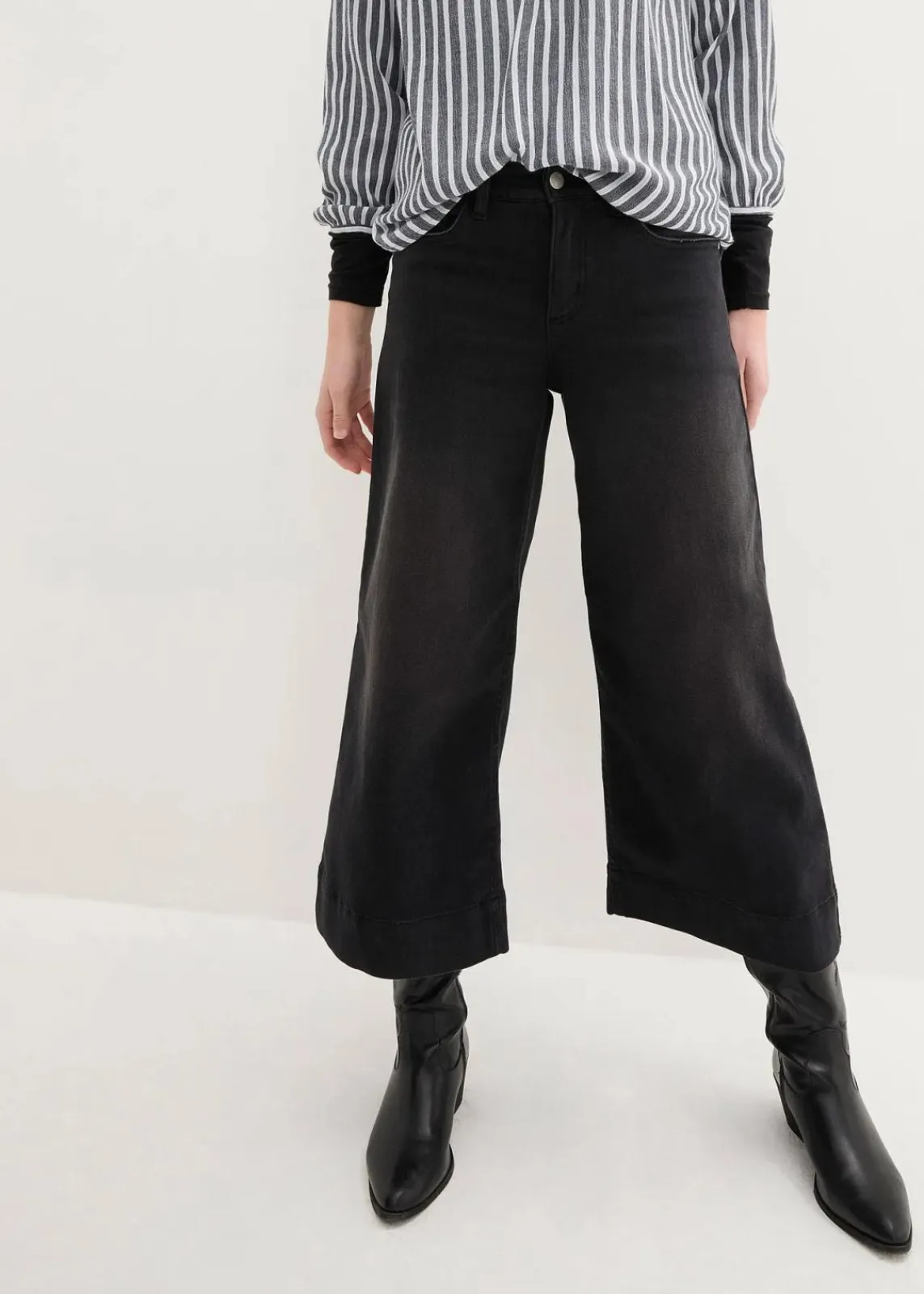 bonprix Jeans|Bekleidung·Shirts & Tops^7/8 Ultra-Soft-Jeans, Culotte schwarz denim used