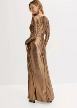 bonprix Bekleidung·Pullover & Strickjacken|Festliche Mode^Abendkleid aus feinem Jersey mit Glanz hellbraun