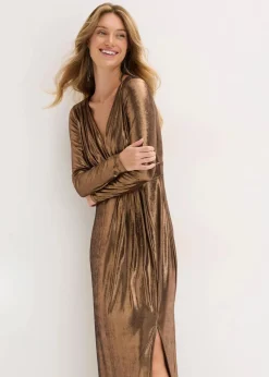 bonprix Bekleidung·Pullover & Strickjacken|Festliche Mode^Abendkleid aus feinem Jersey mit Glanz hellbraun