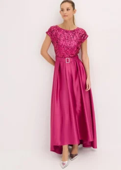 bonprix Festliche Mode|Kleider^Abendkleid aus glänzendem Satin mit Pailletten fuchsiapink