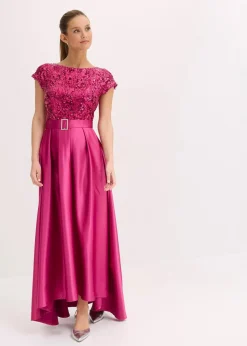 bonprix Festliche Mode|Kleider^Abendkleid aus glänzendem Satin mit Pailletten fuchsiapink