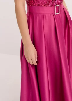 bonprix Festliche Mode|Kleider^Abendkleid aus glänzendem Satin mit Pailletten fuchsiapink