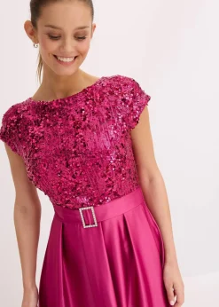 bonprix Festliche Mode|Kleider^Abendkleid aus glänzendem Satin mit Pailletten fuchsiapink