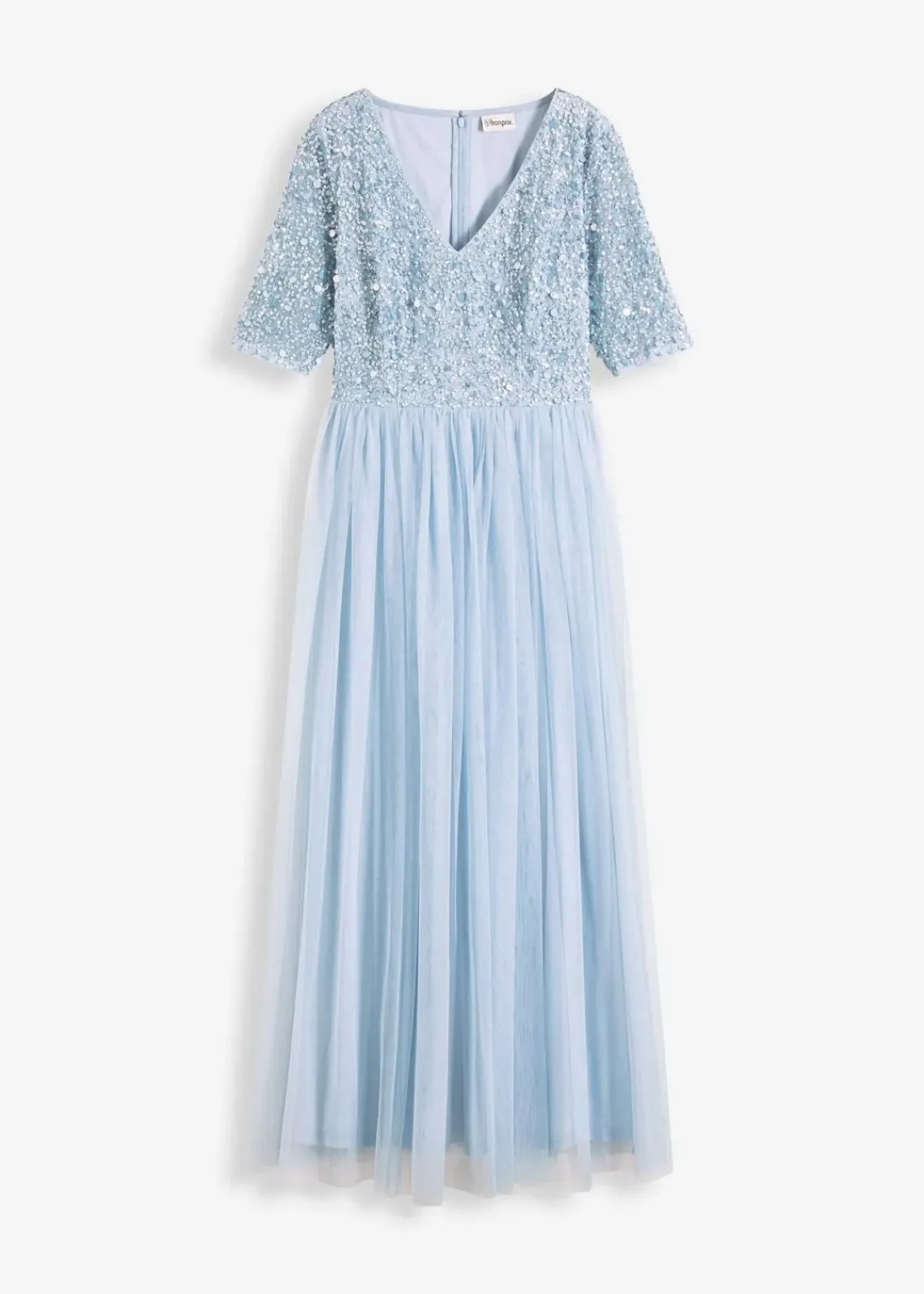 bonprix Kleider|Festliche Mode^Abendkleid aus zartem Tüll mit Paillettenstickerei puderblau