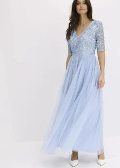 bonprix Kleider|Festliche Mode^Abendkleid aus zartem Tüll mit Paillettenstickerei puderblau