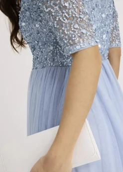 bonprix Kleider|Festliche Mode^Abendkleid aus zartem Tüll mit Paillettenstickerei puderblau