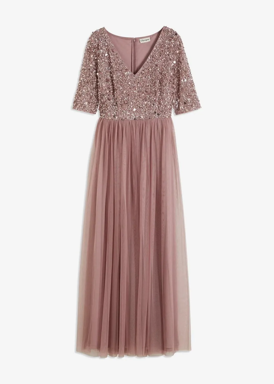 bonprix Kleider|Festliche Mode^Abendkleid aus zartem Tüll mit Paillettenstickerei rosenholz