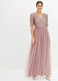 bonprix Kleider|Festliche Mode^Abendkleid aus zartem Tüll mit Paillettenstickerei rosenholz