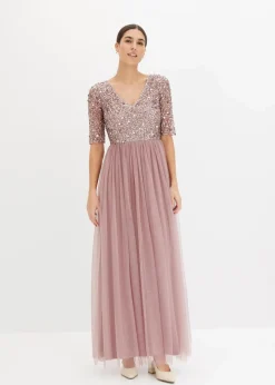 bonprix Kleider|Festliche Mode^Abendkleid aus zartem Tüll mit Paillettenstickerei rosenholz