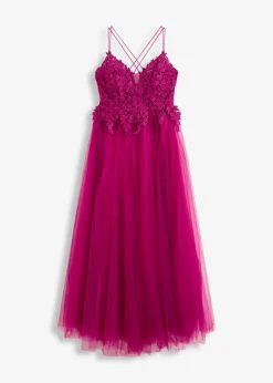bonprix Bekleidung·Pullover & Strickjacken|Festliche Mode^Abendkleid aus zartem Tüll mit Spitze fuchsia