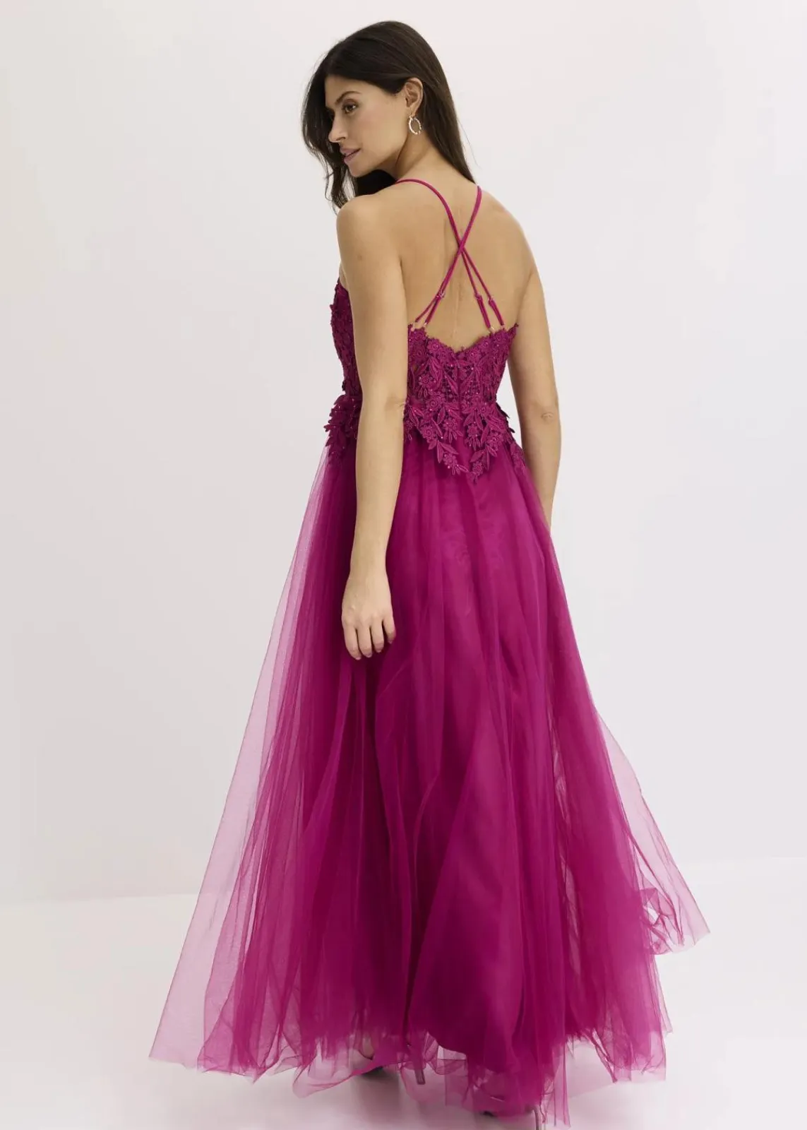 bonprix Bekleidung·Pullover & Strickjacken|Festliche Mode^Abendkleid aus zartem Tüll mit Spitze fuchsia