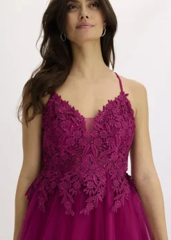 bonprix Bekleidung·Pullover & Strickjacken|Festliche Mode^Abendkleid aus zartem Tüll mit Spitze fuchsia