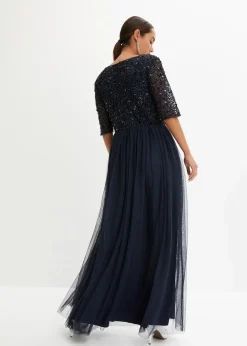 bonprix Kleider|Festliche Mode^Abendkleid aus zartem Tüll mit Paillettenstickerei dunkelblau