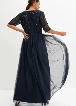 bonprix Kleider|Festliche Mode^Abendkleid aus zartem Tüll mit Paillettenstickerei dunkelblau