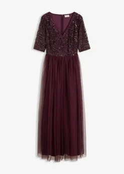 bonprix Kleider|Festliche Mode^Abendkleid aus zartem Tüll mit Paillettenstickerei weinrot