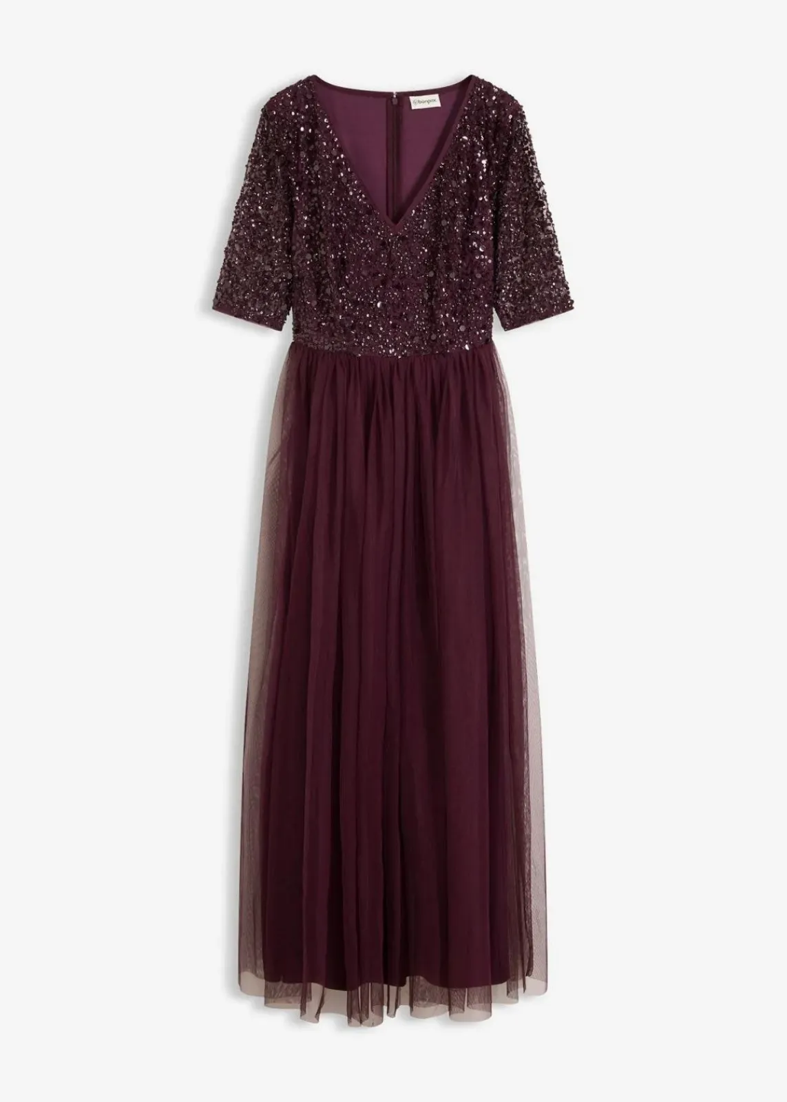 bonprix Kleider|Festliche Mode^Abendkleid aus zartem Tüll mit Paillettenstickerei weinrot