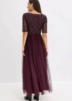 bonprix Kleider|Festliche Mode^Abendkleid aus zartem Tüll mit Paillettenstickerei weinrot