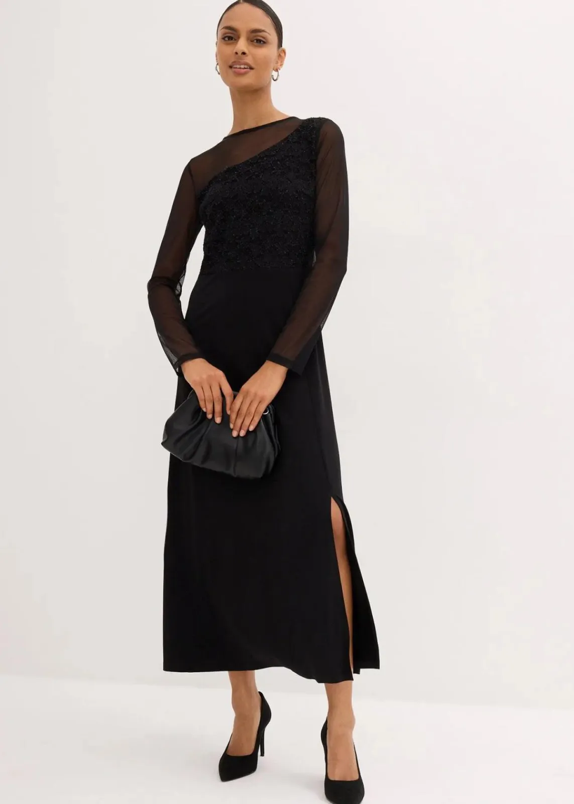 bonprix Bekleidung·Pullover & Strickjacken|Kleider^Abendkleid mit Spitze schwarz