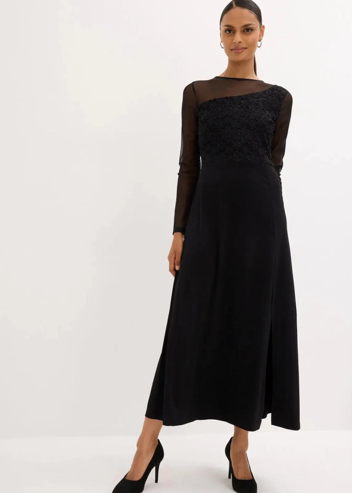bonprix Kurzgrößen|Festliche Mode^Abendkleid mit Spitze schwarz