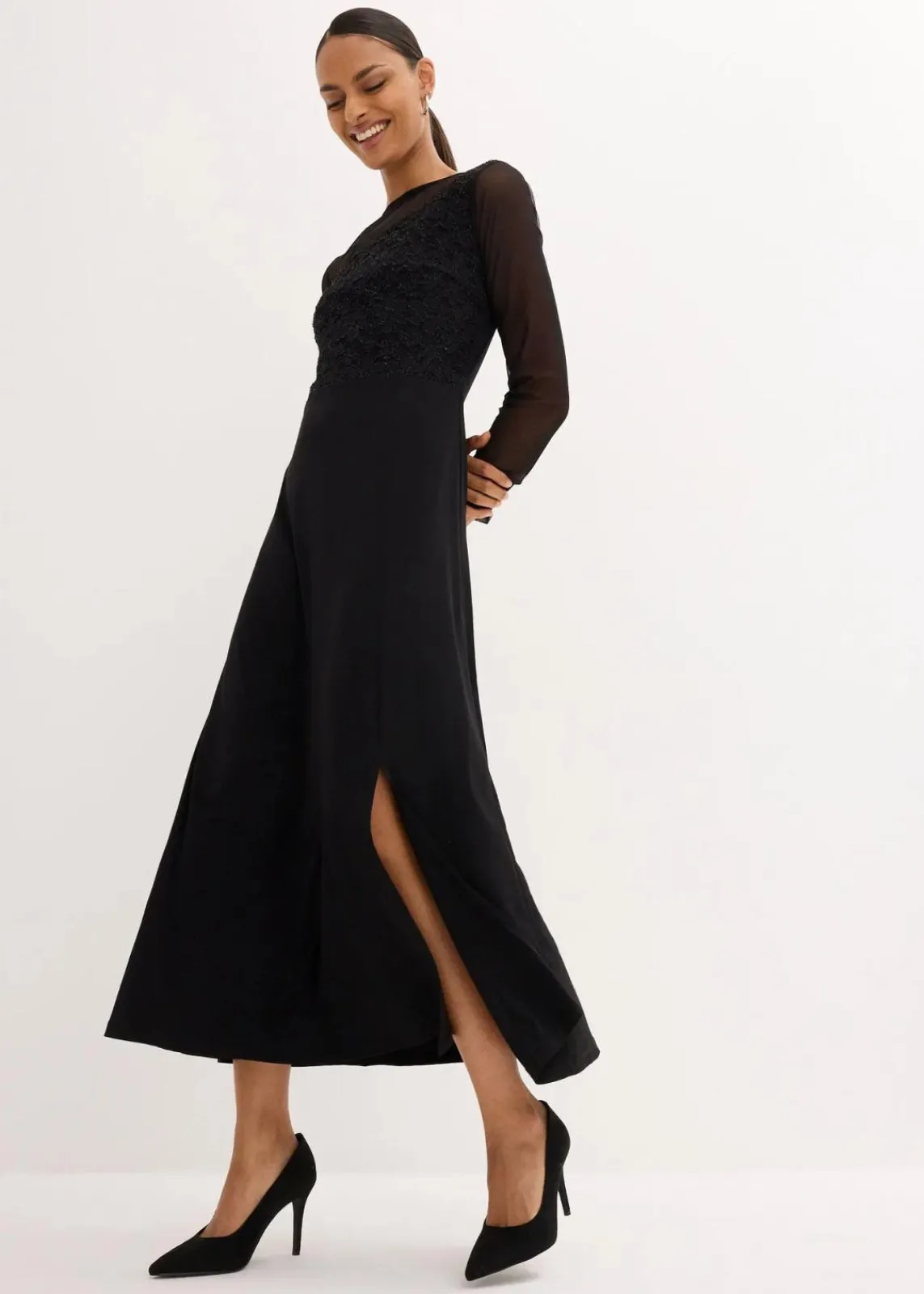 bonprix Kurzgrößen|Festliche Mode^Abendkleid mit Spitze schwarz