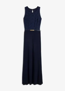 bonprix Bekleidung·Pullover & Strickjacken|Nachhaltigere Materialien^Abend-Maxikleid mit Gürtel (2-tlg.Set) dunkelblau