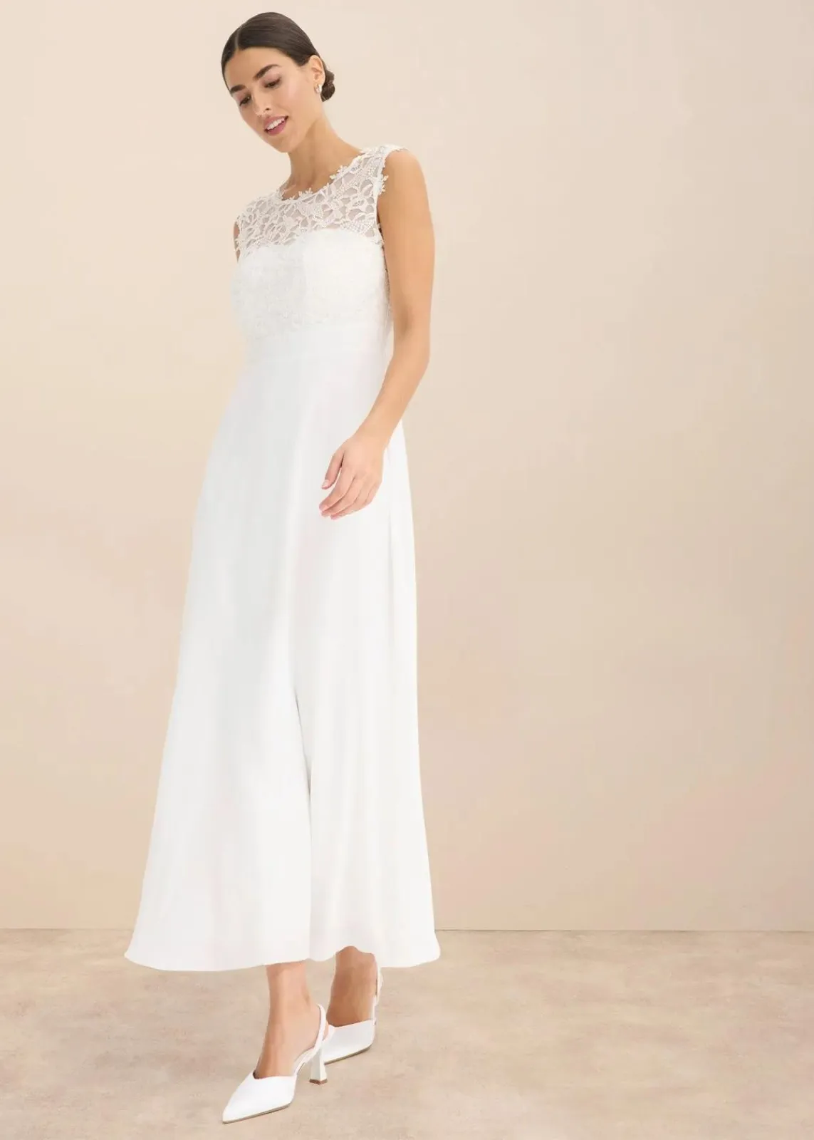 bonprix Nachhaltigere Materialien|Kleider^Abend-Maxikleid mit Spitze wollweiß