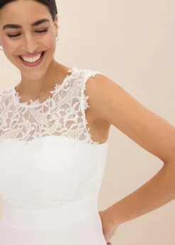 bonprix Nachhaltigere Materialien|Kleider^Abend-Maxikleid mit Spitze wollweiß