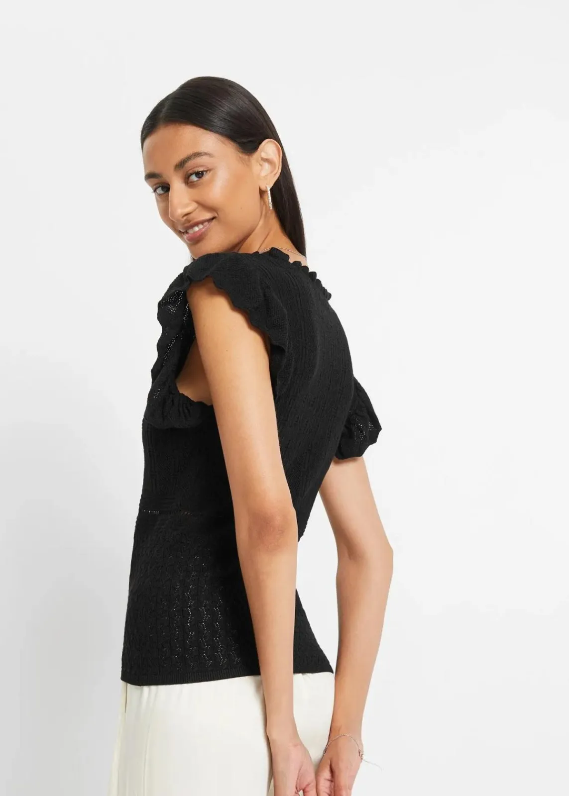 bonprix Strickmode|Shirts & Tops^Ajour knit Shirt schwarz