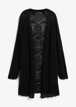 bonprix Pullover & Strickjacken|Bekleidung·Jeans^Ajour Longstrickjacke schwarz