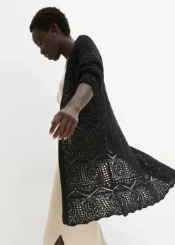 bonprix Pullover & Strickjacken|Bekleidung·Jeans^Ajour Longstrickjacke schwarz