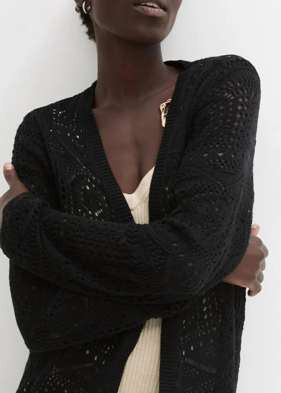 bonprix Pullover & Strickjacken|Bekleidung·Jeans^Ajour Longstrickjacke schwarz