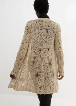 bonprix Bekleidung·Umstandsmode|Strickmode^Ajour Longstrickjacke sand