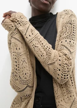 bonprix Bekleidung·Umstandsmode|Strickmode^Ajour Longstrickjacke sand